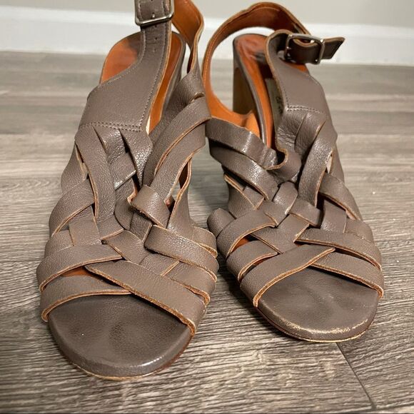 Lanvin Vintage Leather Olive Brown Gladiator Woven Cone Heel Sandals - Picture 15 of 16